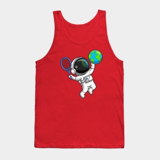 Cute Astronaut Playing Earth Globe Tennis Cartoon Tank Top